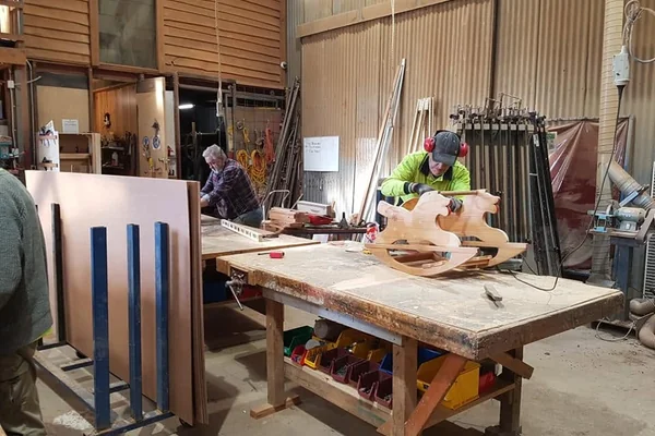 Woodworking underway inside the Traralgon Men's Shed