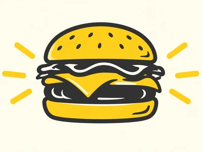 Stylised burger illustration in yellow and charcoal.