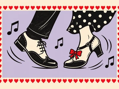 Hooked On Rock Dance Lessons. Source-inspired illustrative artwork; not documentary event photography or an advertised current menu.
