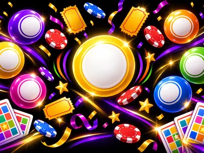 Colourful bingo balls and game cards on a dark background.