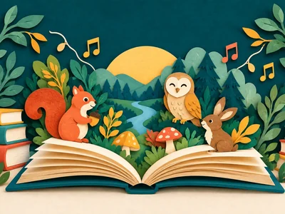 Storytime — Morwell Library. Source-inspired illustrative artwork; not documentary library or event photography.