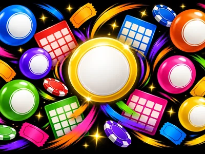 Colourful bingo balls and game cards on a dark background.