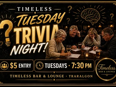 A lively bar scene with people gathered around tables for a trivia night, holding answer sheets and laughing.