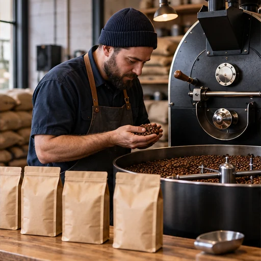 Illustrative coffee roasting and unbranded beverage production
