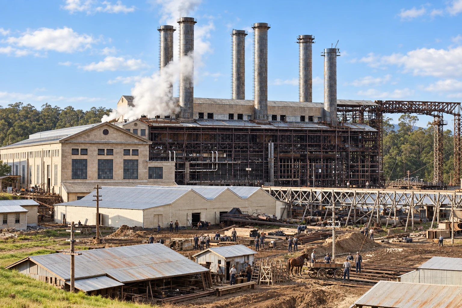 Colour interpretive reconstruction of the early Yallourn power station and its workforce
