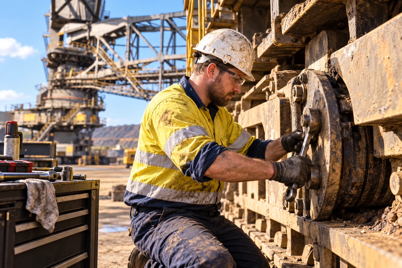 Foundation Civil and Mining tradesperson maintaining heavy machinery