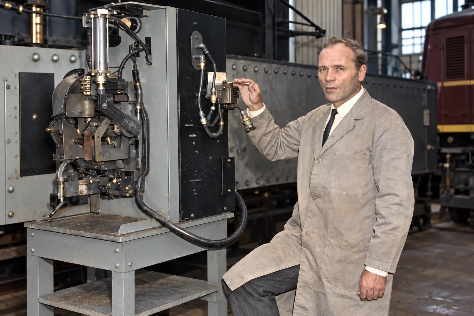 Karl Krautschneider beside the electrical equipment featured in the 1969 SEC Contact report