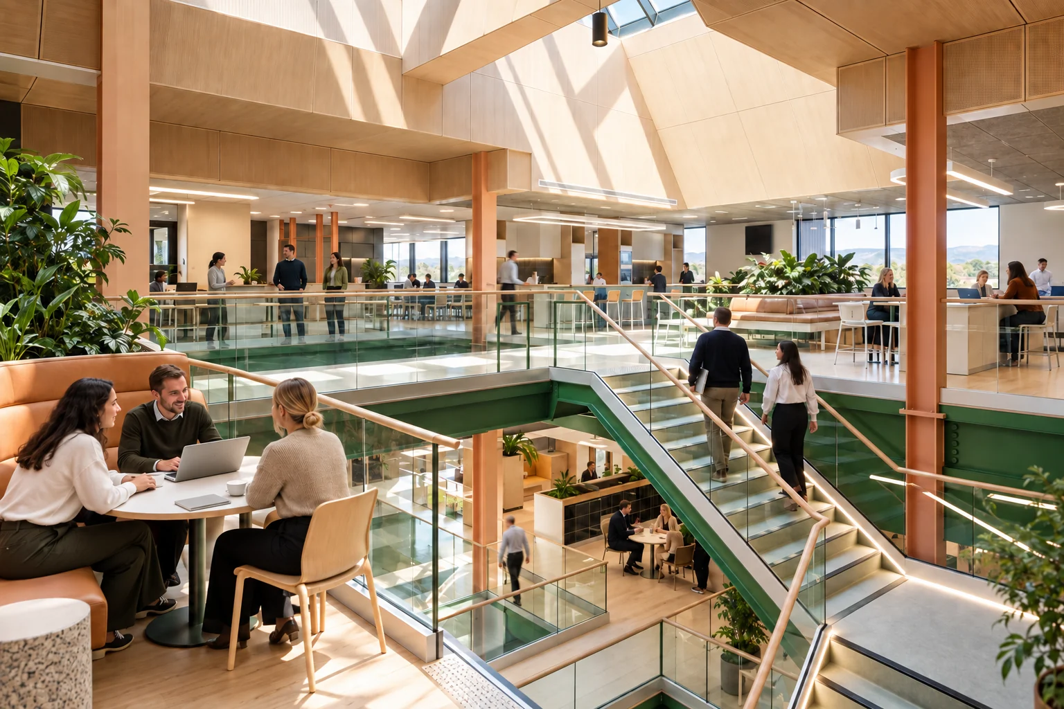 People collaborating inside the open central interior of the Latrobe Valley GovHub