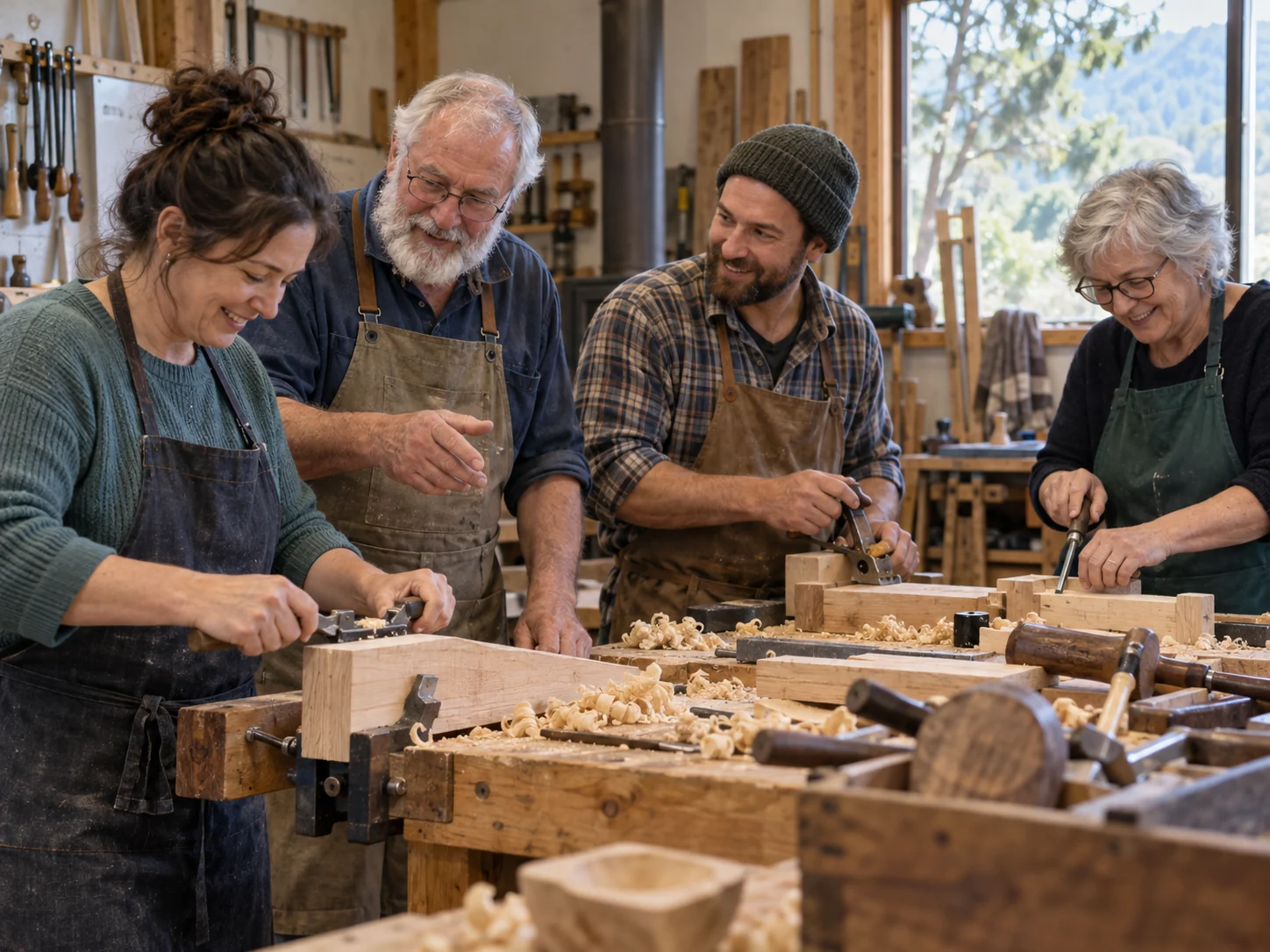 Interpretive community woodcraft class sharing practical skills