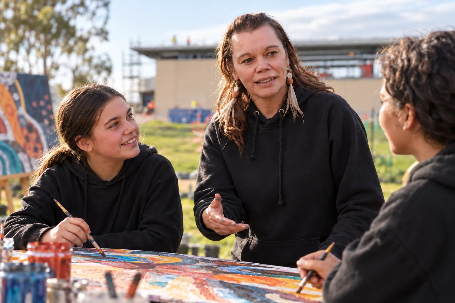 Alice Pepper guiding young people in a community art activity