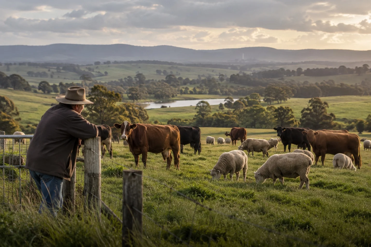 Illustrative beef cattle and sheep grazing on a Latrobe Valley farm