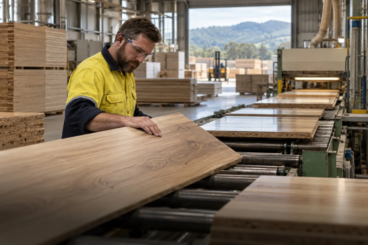 Illustrative timber products moving through a regional manufacturing line