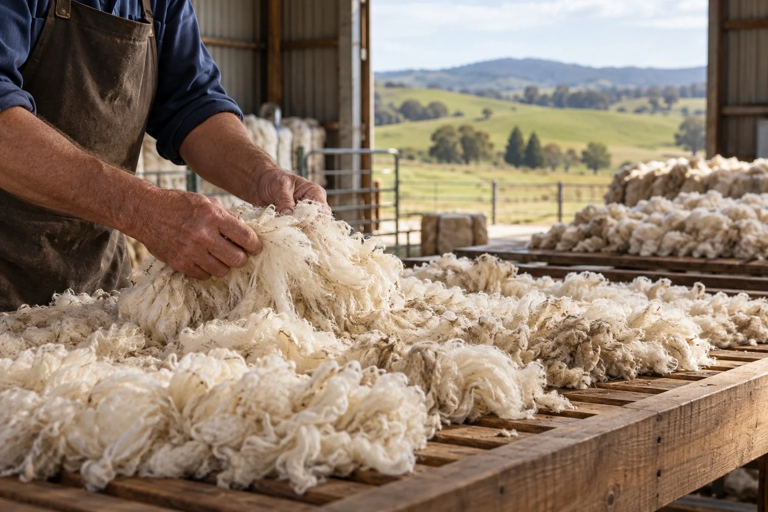 Illustrative wool being classed in a regional shearing shed