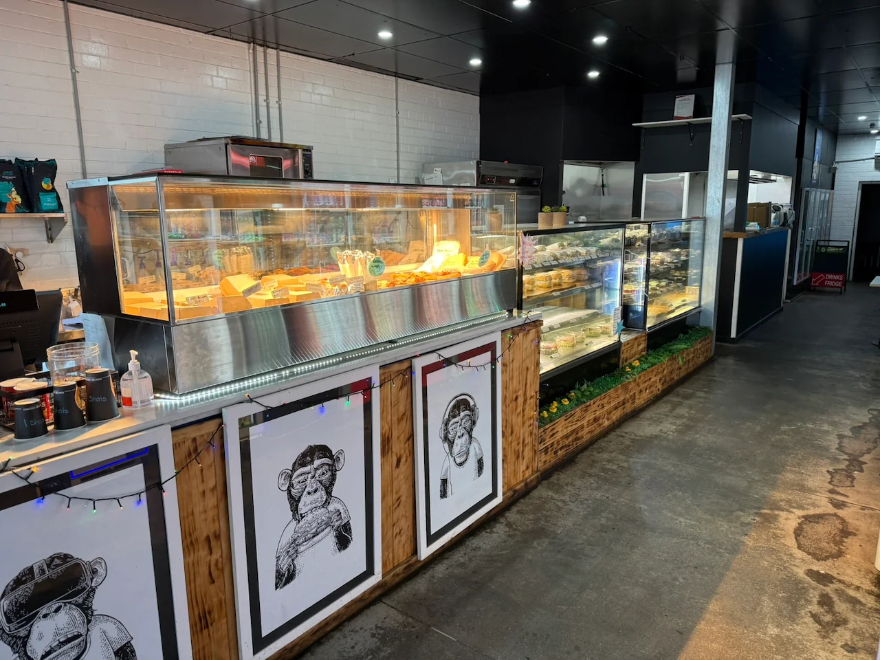 Hot-food and sandwich displays at the 38Forty Cafe counter