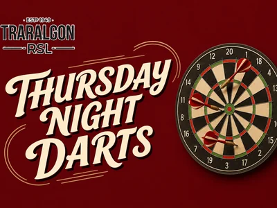 Graphic review tile for Darts Thursdays at Traralgon RSL.
