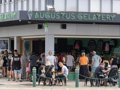 People gathered outside Augustus Gelatery in Traralgon.