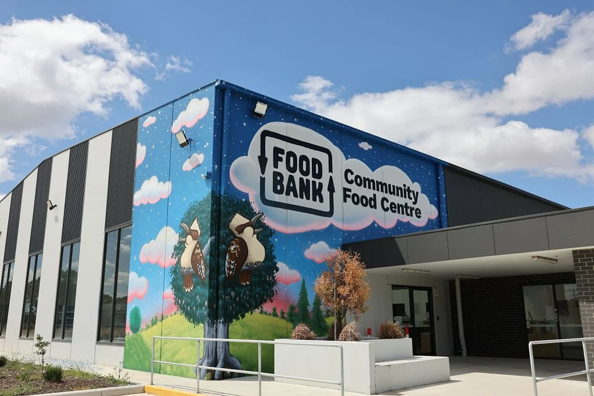 Foodbank Victoria Community Food Centre in Morwell beneath a blue sky.